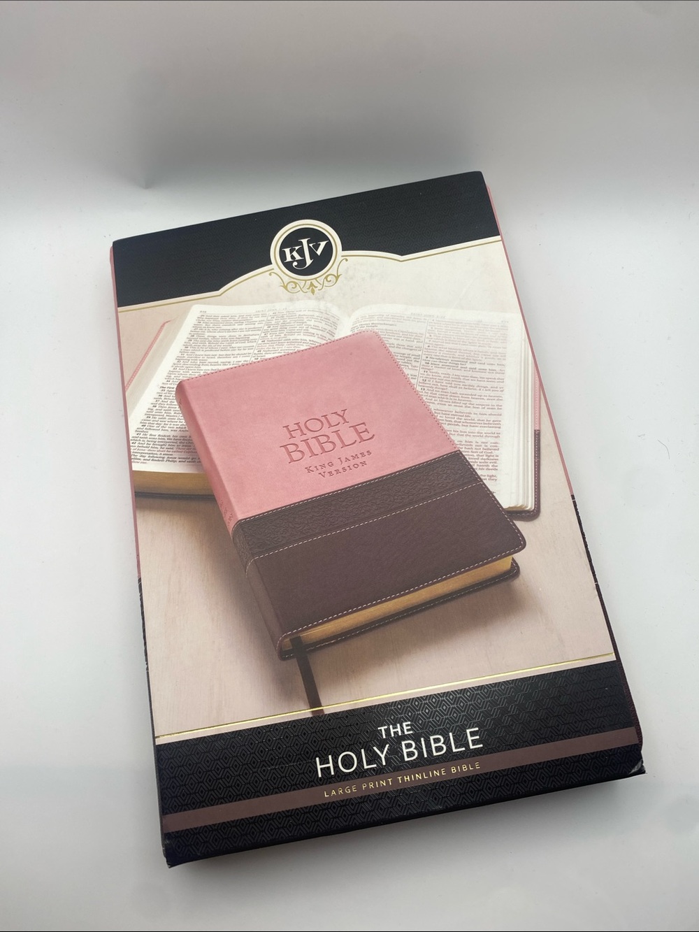 KJV Large Print Thinline Holy Bible-Pink/Brown-Faux Leather-New With Defects